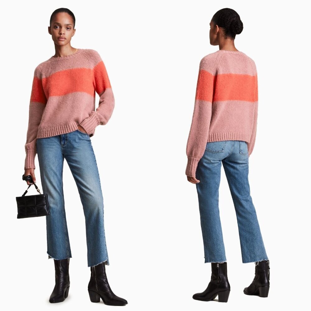 NWt New $219 AllSaints Colorblock Stripe Crewneck Lou Uno Jumper Size XS